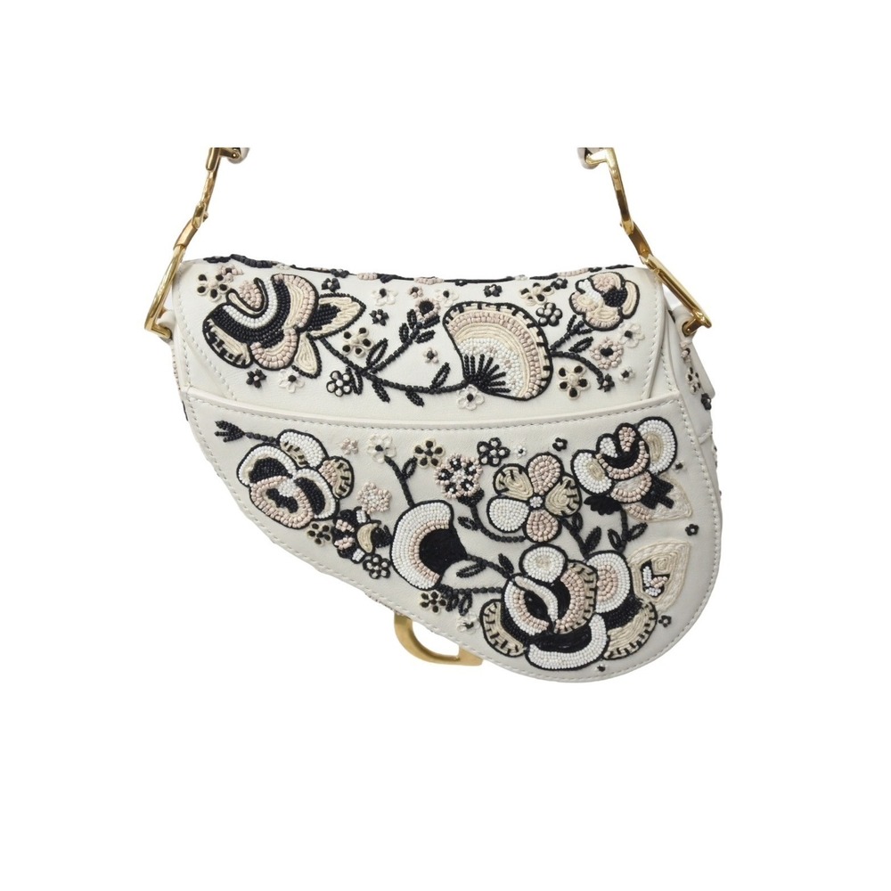 Dior black Christian Saddle calfskin beads handbag grained white Bag - Picture 3 of 10